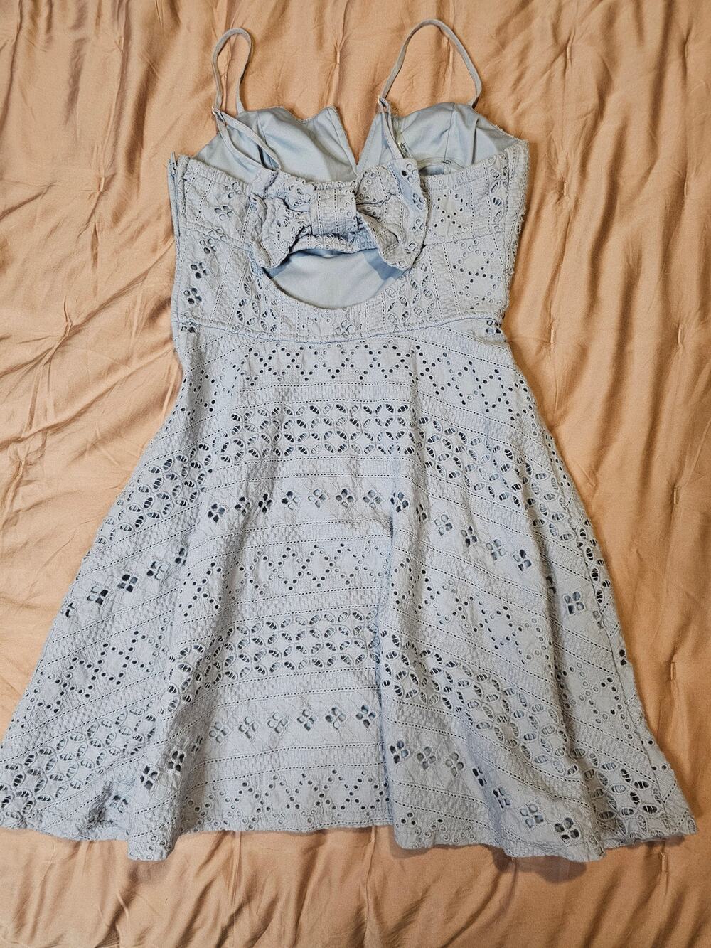 Trixxi Pale Blue Eyelet Lace Fit & Flare Open Back Dress Size 3